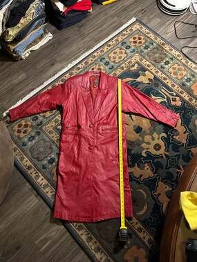 Vintage G-III Global Identity Red Leather Trench Coat Duster Size Small